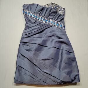 Blue Navy Strapless Formal Mini Dress Prom Beaded Bodycon Pleats Women 0 Juniors